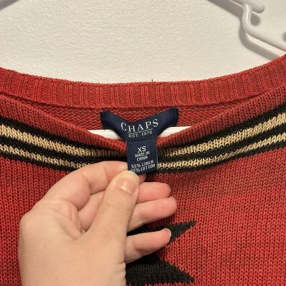 Chaps Ralph Lauren Womens XS Aztec Navajo Southwestern Knit Top Linen Blend Boho - Picture 5 of 6